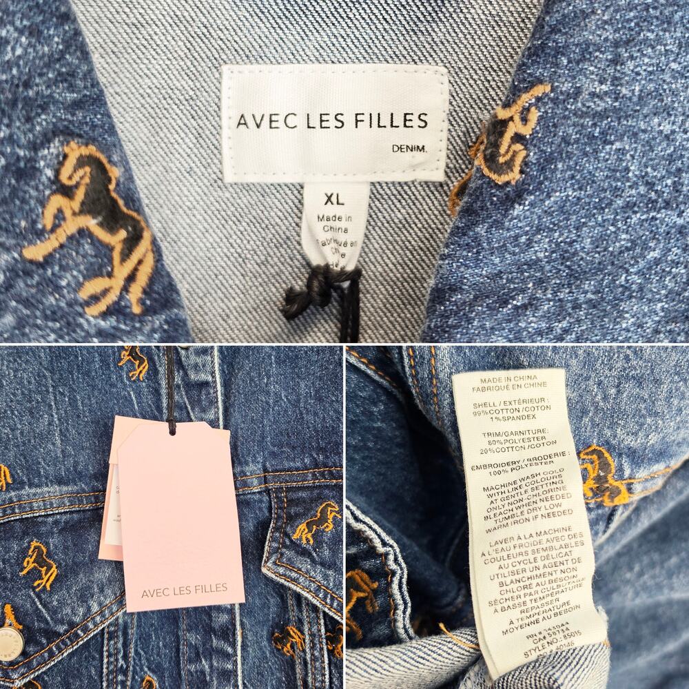 Avec Les Filles Horse Embroidered Denim Trucker Jacket Sz XL NEW Western Cowgirl - Picture 11 of 11